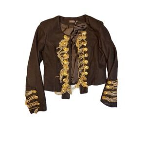 CHOIES Black Military Inspired Chain Embellished Jacket M